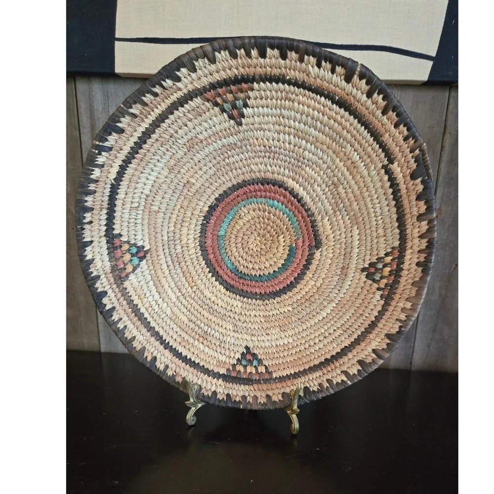 Hand Woven Coil Basket Bowl Geometric Southwestern Wall Art Decor 10.5